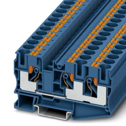 Phoenix Contact Multi-Conductor Terminal Block; PT 10-TWIN BU; 60A; 600V; 1-Level; #20 - #6; Push-In Connection; Blue